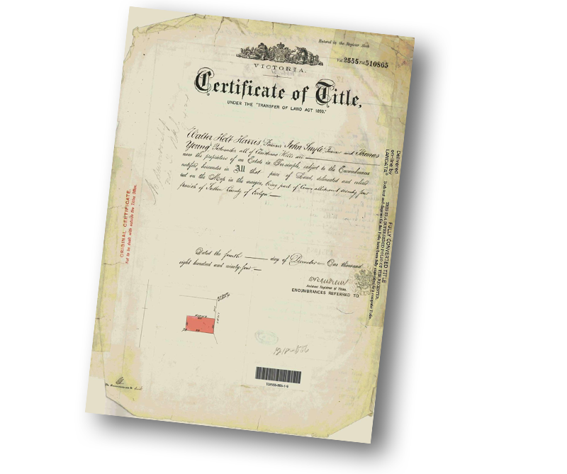 Title certificate for Christmas Hills Hall